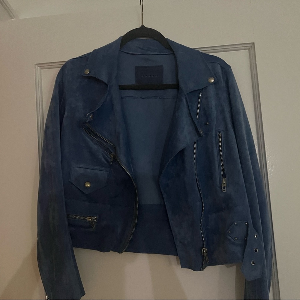 Anthropology Blue Suede moto Jacket